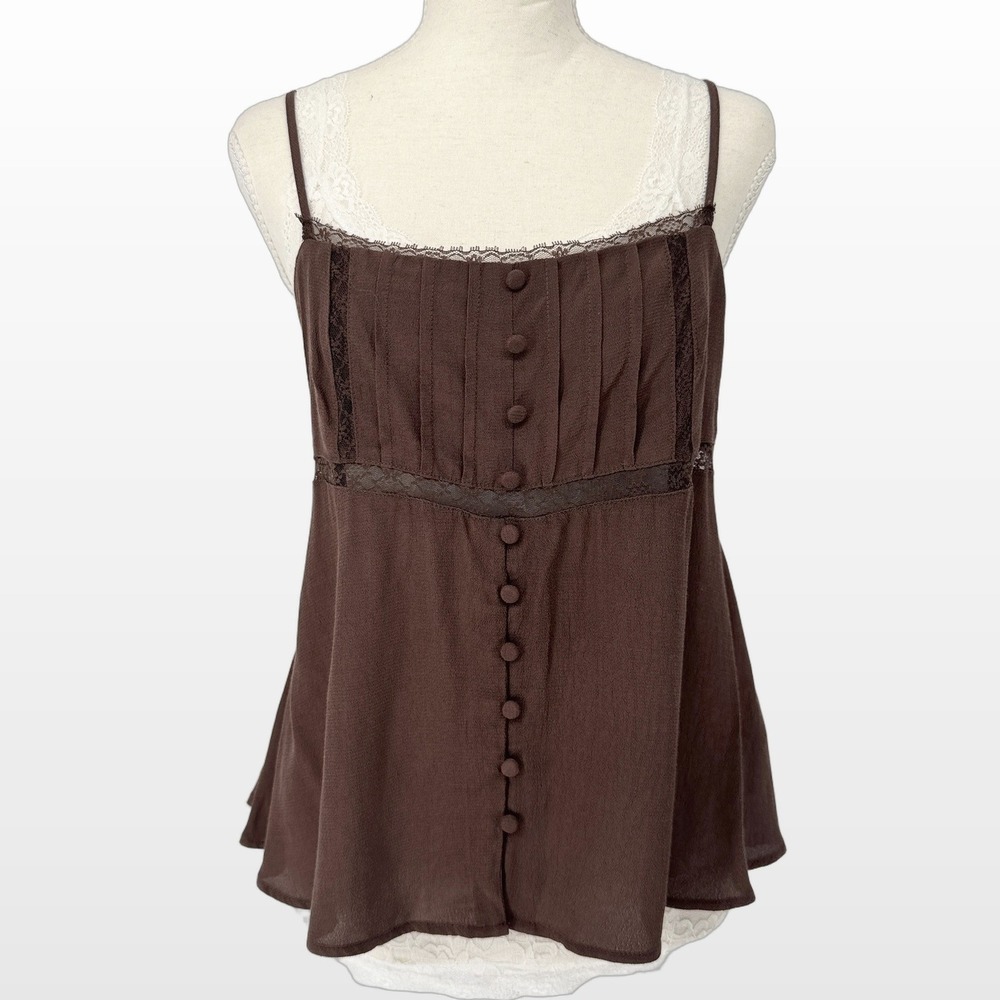 Wild Fable Babydoll Cami Top M Chocolate Brown Lace Trim Coquette Fairycore Boho